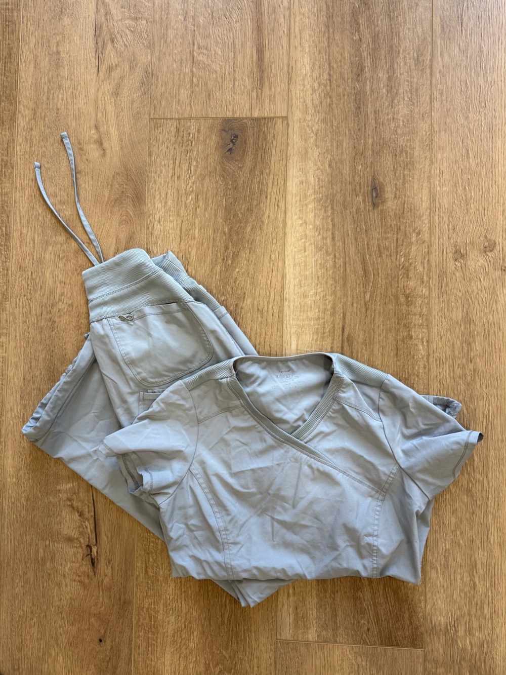 Women’s Light Gray Drawstring Scrub Set